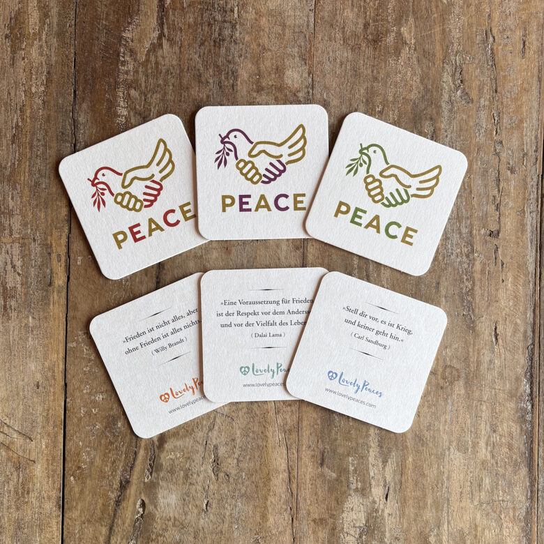 Peace-Untersetzer, 6 Stk. im Stoffsäckchen