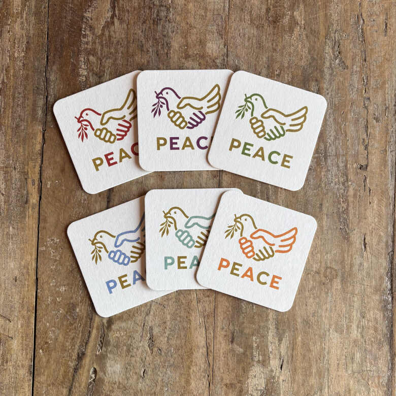 Peace-Untersetzer, 6 Stk. im Stoffsäckchen