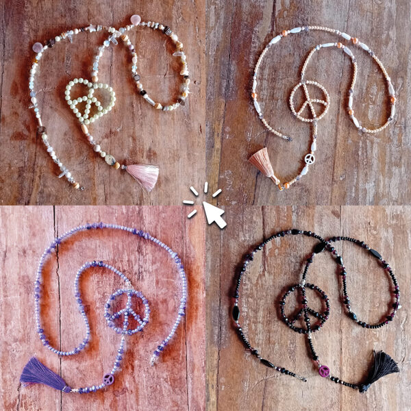Halsketten in Weiß/Beige (Herz), Aprikot/Weiß, Violett, Schwarz/Pflaume
